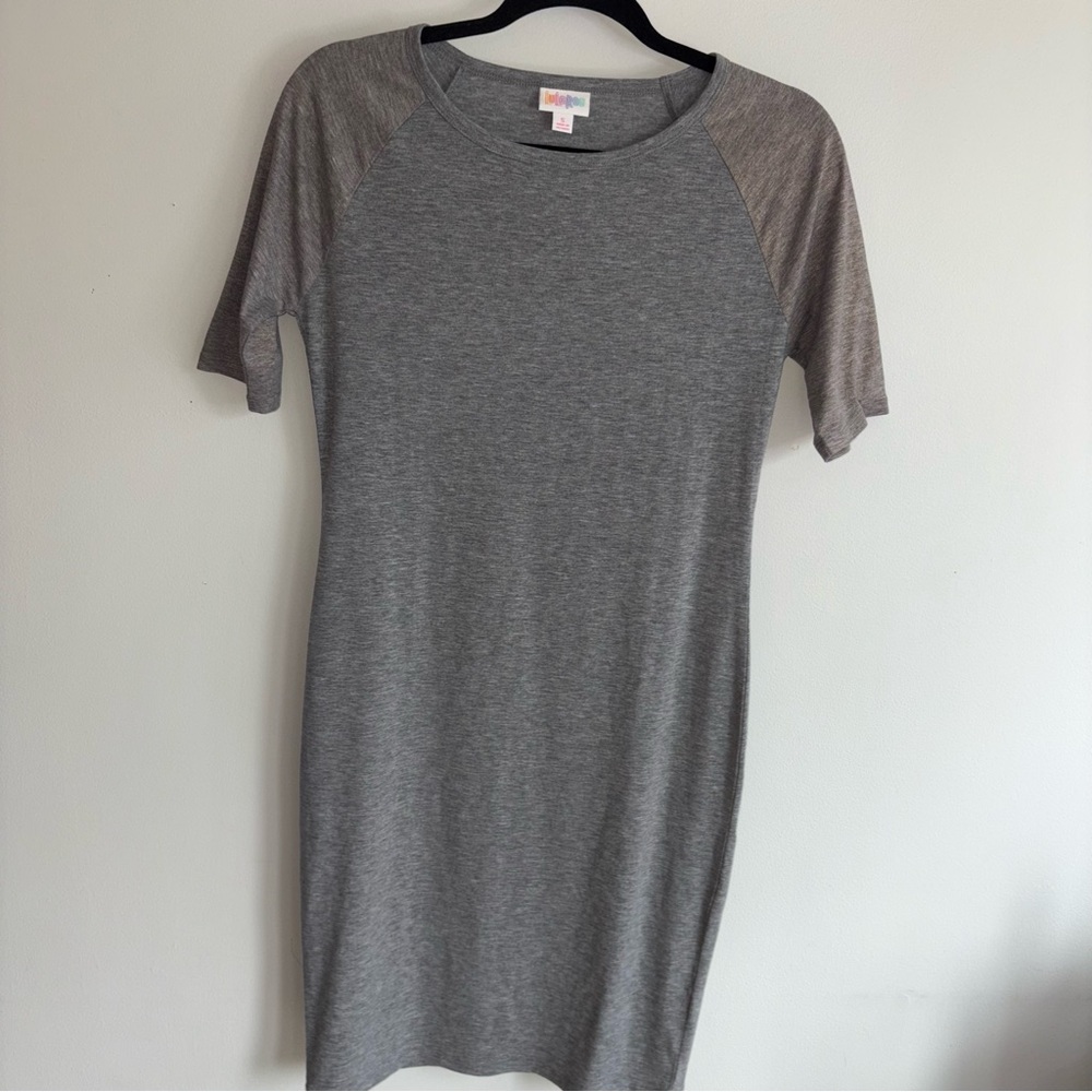 LuLaRoe Heather Gray Dress with Metallic Sleeves